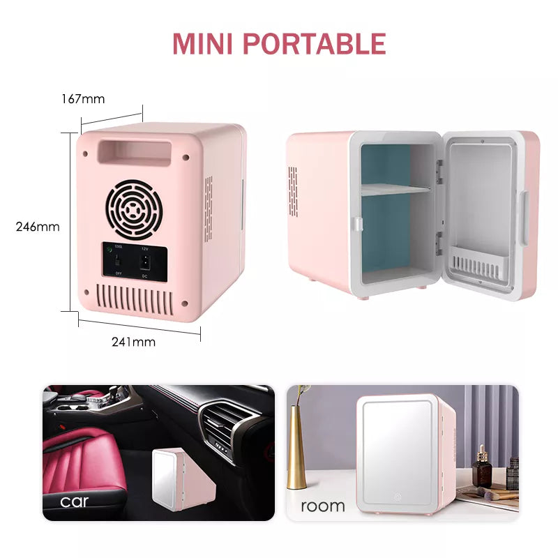 4L Home Use Electric Skincare Fridge for Cosmetic Portable Ac 100V-220V Dc 12V Mini Cosmetic Refrigerator with Mirror LED Light